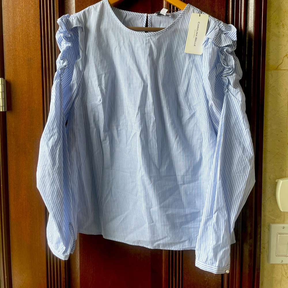 Carolina Belle Blue/White striped cotton Top